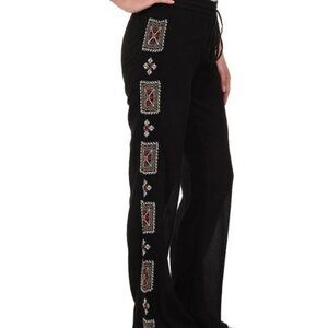 NWT Tolani Black Red Aztec Tribal Embroidered Career Lounge Relaxed Fit Pants XS